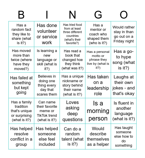 Find someone who... Bingo Card