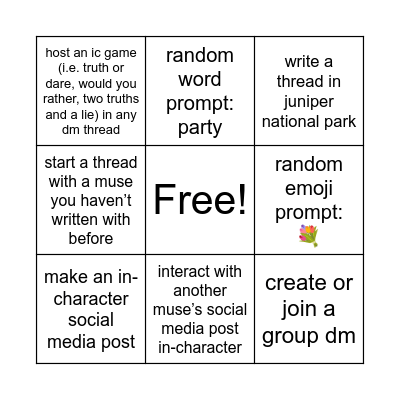 nyx's bingo card Bingo Card