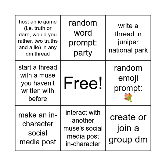 nyx's bingo card Bingo Card