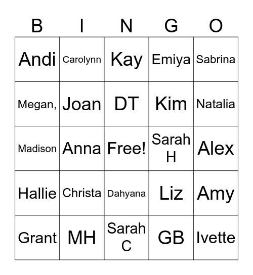 Mann Eye Peeps Bingo Card