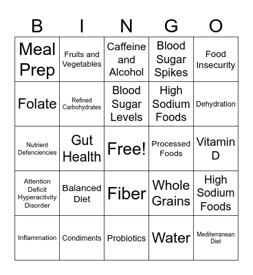 Nutrition Bingo Card