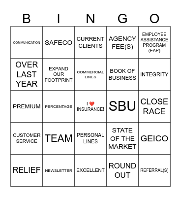 TSL Annual Meeting Bingo Card
