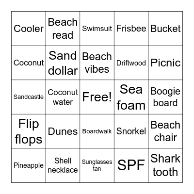 Beach Bingo! Bingo Card