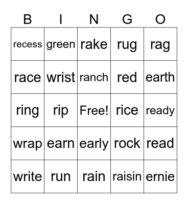 Initial /r/ and -er Bingo card Bingo Card