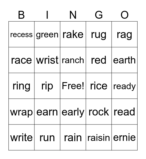 Initial /r/ and -er Bingo card Bingo Card
