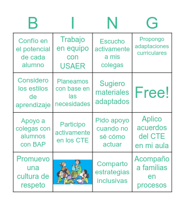 papel del colectivo docente en la atención a la diversidad. Bingo Card