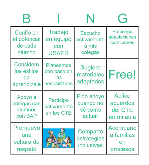papel del colectivo docente en la atención a la diversidad. Bingo Card