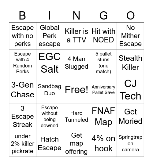 Anniversary Event Bingo DBD Bingo Card