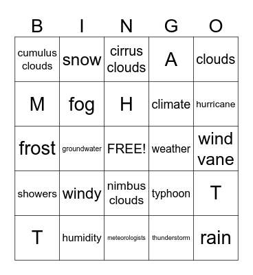 Weather Bingo Card