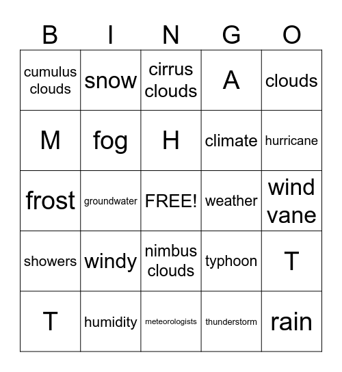 Weather Bingo Card
