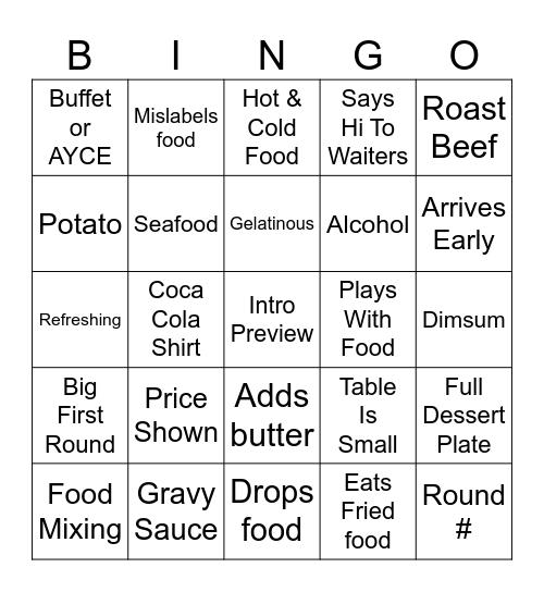 Tim Lee Food Bingo Card