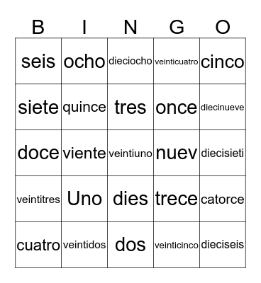 Número de bingo español Bingo Card