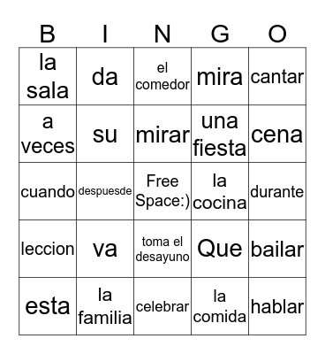 :)Spanish Bingo:) Bingo Card