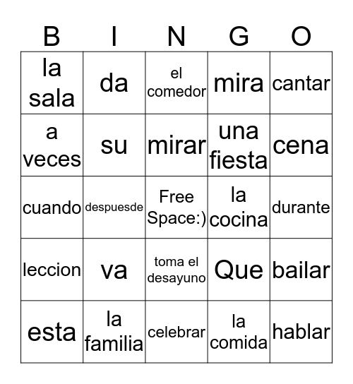 :)Spanish Bingo:) Bingo Card