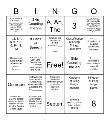 Claritas Weeks 1-3 Bingo Card