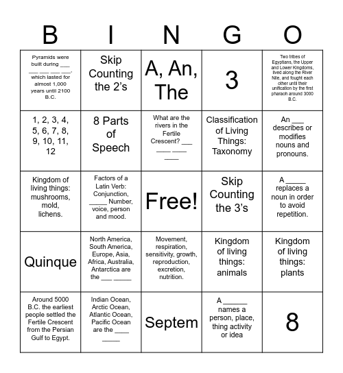 Claritas Weeks 1-3 Bingo Card