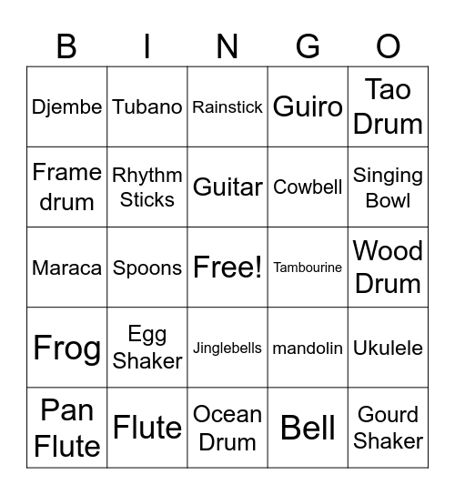 Instrument Bingo Card