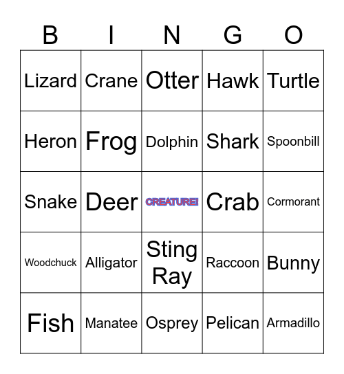 Naples Animal Bingo 2025 Bingo Card