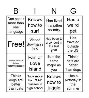 Untitled Bingo Card