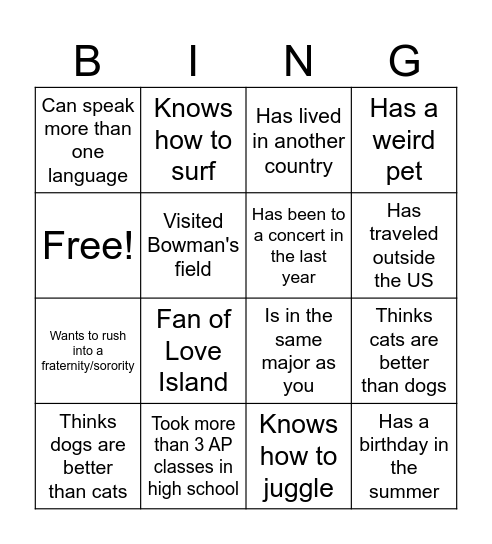 Untitled Bingo Card