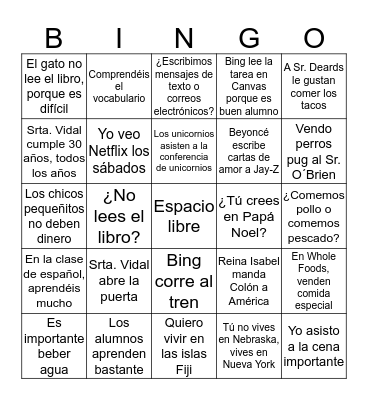 Verbos ER / IR regulares Bingo Card