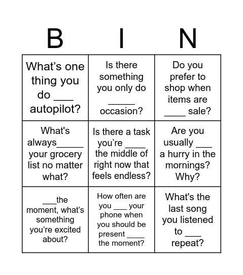 IN-AT-ON Bingo Card