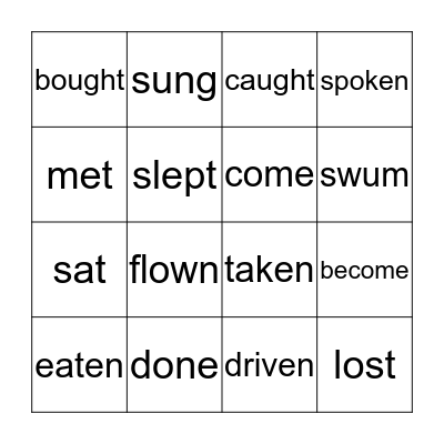Irregular verbs bingo Card