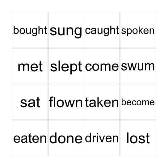 Irregular verbs bingo Card