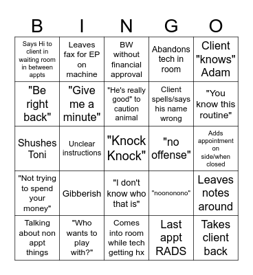 Adam Bingo Card