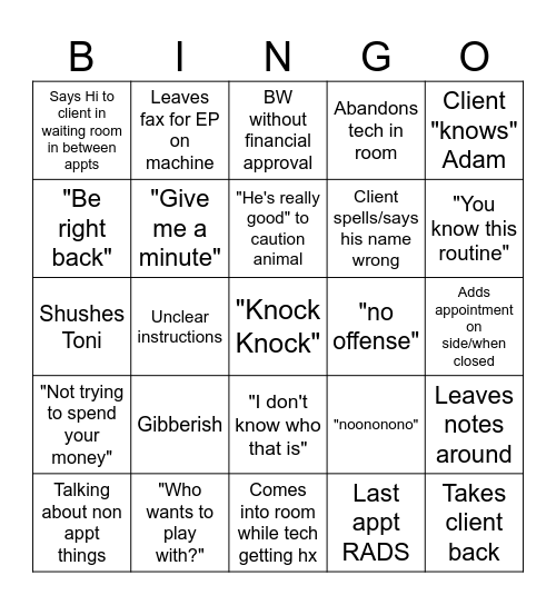 Adam Bingo Card