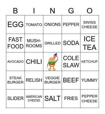 THE ALL-AMERICAN HAMBURGER BINGO Card