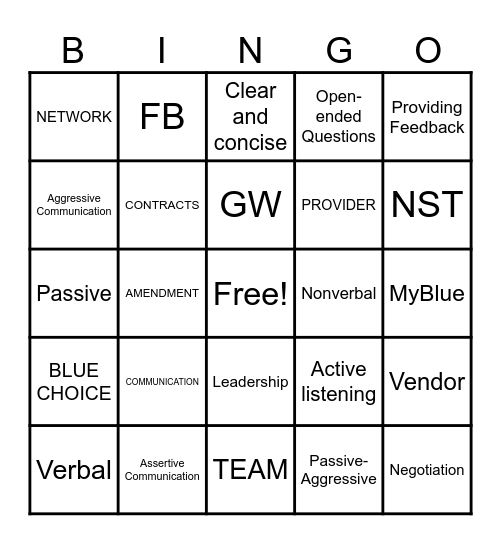 Network Team BINGO Card