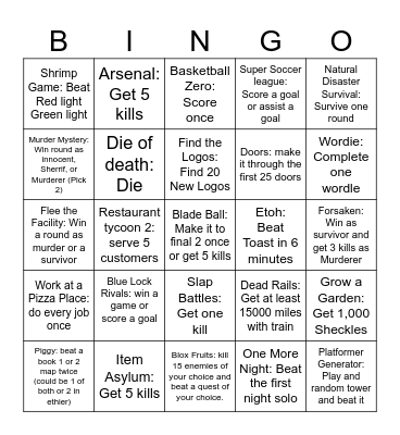 Landon's Roblox Bingo Card