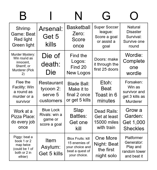 Landon's Roblox Bingo Card