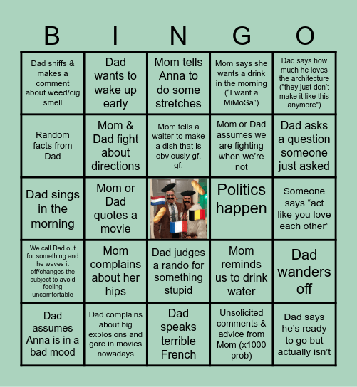 Parental Units In Europe! Bingo Card
