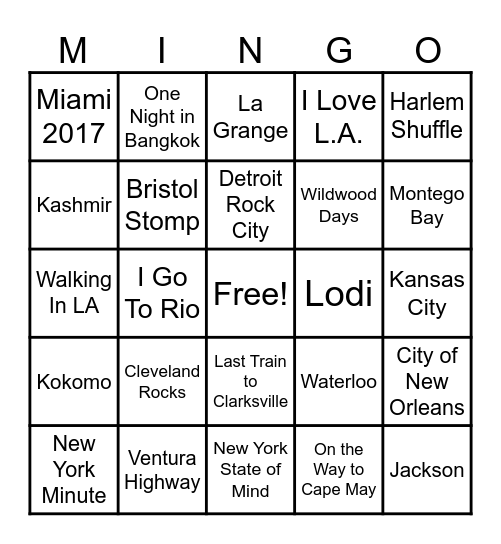 City Limits Jams Bingo Card