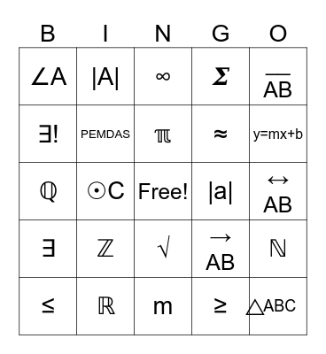 Notations Bingo 1st semester Bingo Card