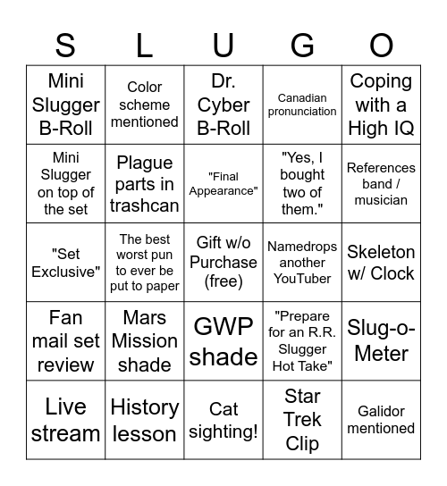 Summer of Slug Bingo Card