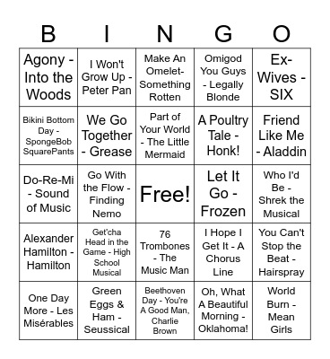 MUSICALS! Bingo Card