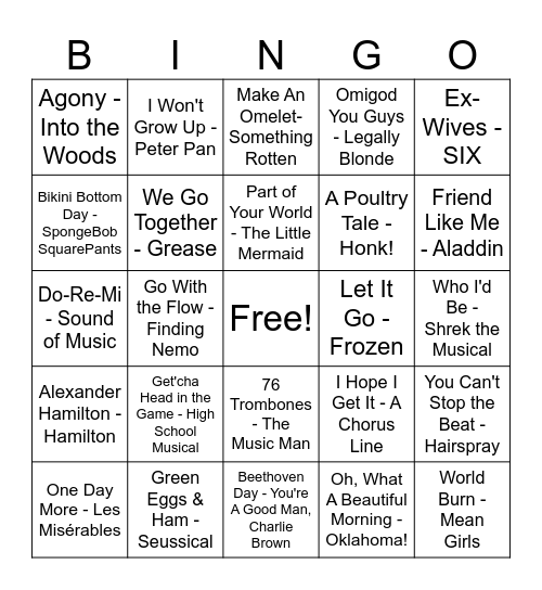 MUSICALS! Bingo Card