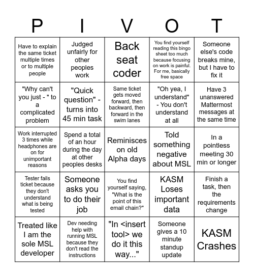 Work Life Bingo! Bingo Card