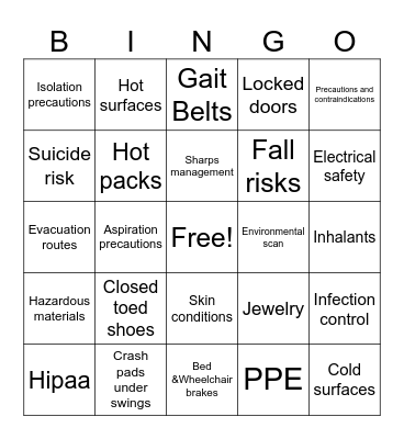 OT Safety Bingo Card