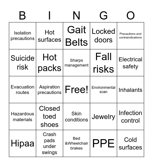 OT Safety Bingo Card