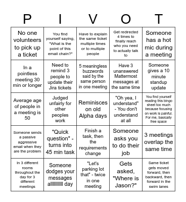 Work Life Bingo! Bingo Card