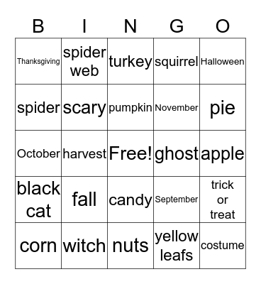 FALL BINGO GAME Bingo Card