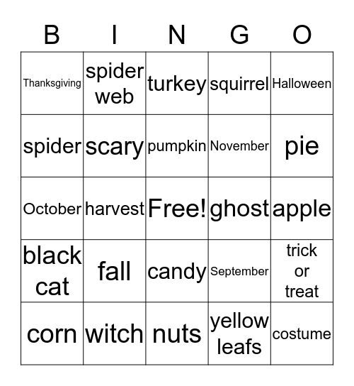 FALL BINGO GAME Bingo Card