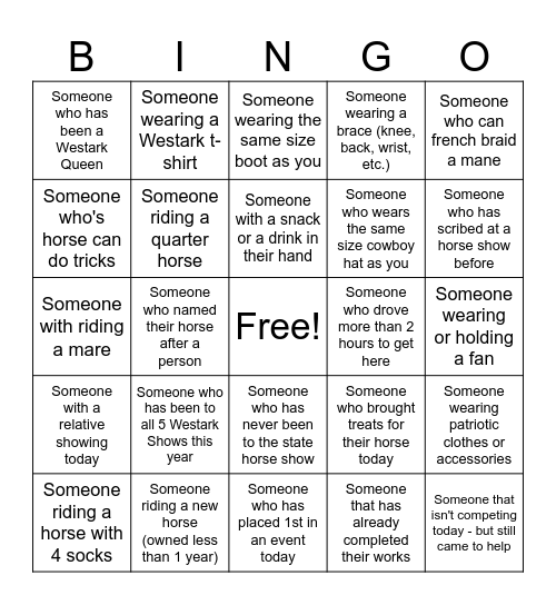 Horse Show Bingo 2 Bingo Card
