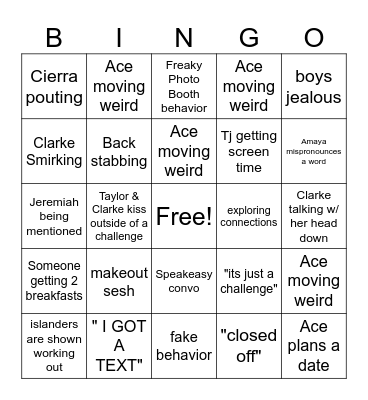 love island Bingo Card