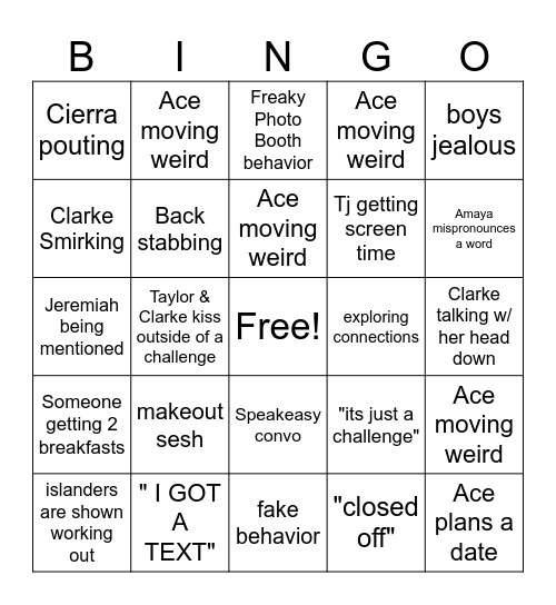 love island Bingo Card