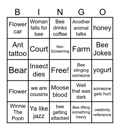 Bee Movie Bingo Card